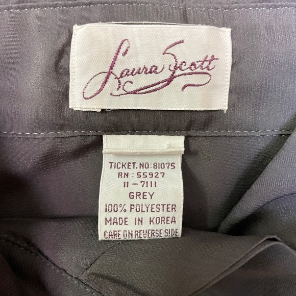 Laura Scott Vintage Grey Polyester Long-Sleeved Collared Pleated Blouse - Picture 4 of 5